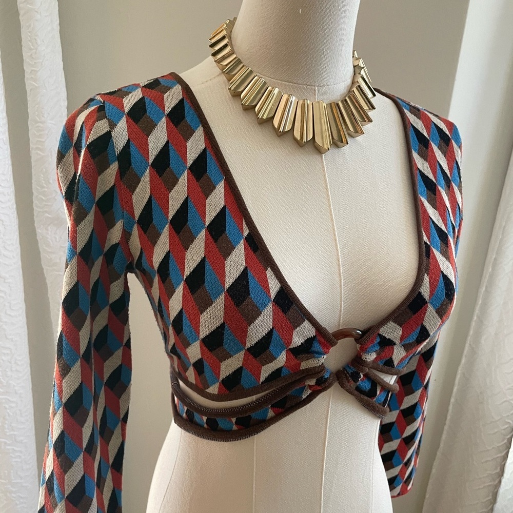 Ronny Kobo Geometric Patterned Crop Top XS Clubbing Revolve EUC - Picture 4 of 8